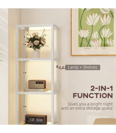 HOMCOM LED Floor Lamp with Glass Shelves, Dimmable Room Lamp, Grey
