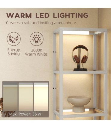 HOMCOM LED Floor Lamp with Glass Shelves, Dimmable Room Lamp, Grey