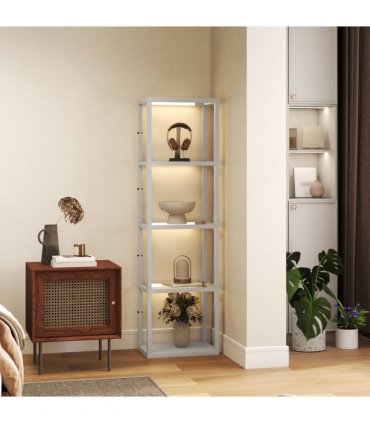 HOMCOM LED Floor Lamp with Glass Shelves, Dimmable Room Lamp, Grey