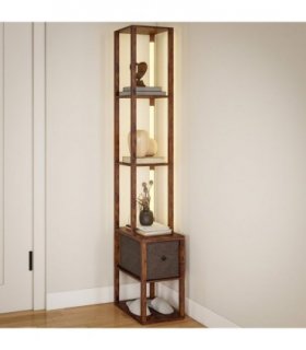 HOMCOM Floor Lamp with Shelves, LED Standing Lamp with Fabric Drawer, Brown — Colour: Rustic Brown
