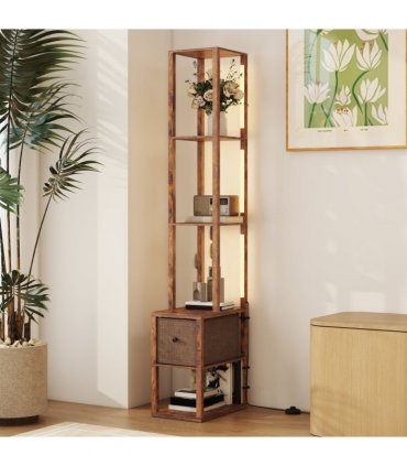 HOMCOM Floor Lamp with Shelves, LED Standing Lamp with Fabric Drawer, Brown — Colour: Rustic Brown