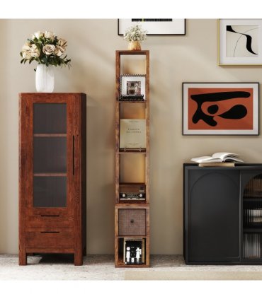 HOMCOM Floor Lamp with Shelves, LED Standing Lamp with Fabric Drawer, Brown — Colour: Rustic Brown