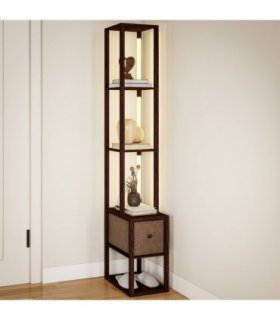 HOMCOM Floor Lamp with Shelves, LED Standing Lamp with Fabric Drawer, Brown — Colour: Dark brown