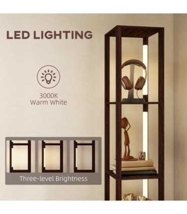 HOMCOM Floor Lamp with Shelves, LED Standing Lamp with Fabric Drawer, Brown — Colour: Dark brown