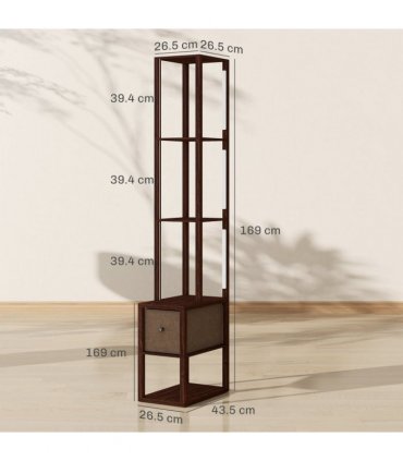 HOMCOM Floor Lamp with Shelves, LED Standing Lamp with Fabric Drawer, Brown — Colour: Dark brown