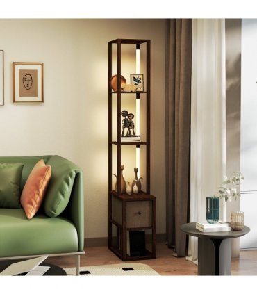HOMCOM Floor Lamp with Shelves, LED Standing Lamp with Fabric Drawer, Brown — Colour: Dark brown