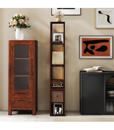 HOMCOM Floor Lamp with Shelves, LED Standing Lamp with Fabric Drawer, Brown — Colour: Dark brown