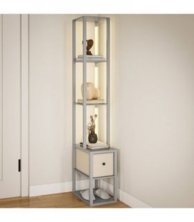 HOMCOM Floor Lamp with Shelves, LED Standing Lamp with Fabric Drawer, Grey