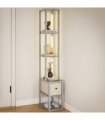 HOMCOM Floor Lamp with Shelves, LED Standing Lamp with Fabric Drawer, Grey