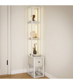 HOMCOM Floor Lamp with Shelves, LED Standing Lamp with Fabric Drawer, White