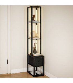 HOMCOM Floor Lamp with Shelves, LED Standing Lamp with Fabric Drawer, Black