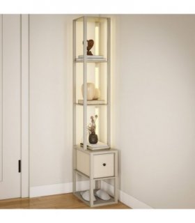 HOMCOM Floor Lamp with Shelves, LED Standing Lamp with Fabric Drawer, Oak