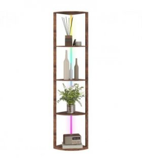 HOMCOM RGB LED Floor Lamp with Shelves and Remote Control for Living Room — Colour: Rustic Brown