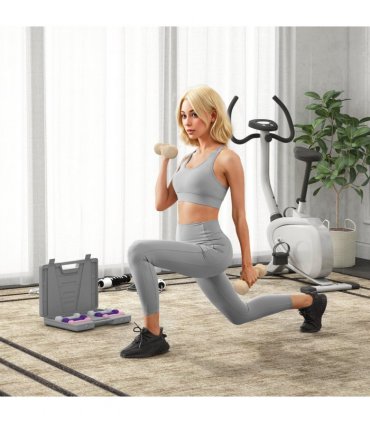 HOMCOM 10kg Dumbbell Weights Set with Carry Case, Pink, Purple, Grey, Brown — Size: 41W x 30D x 8H cm