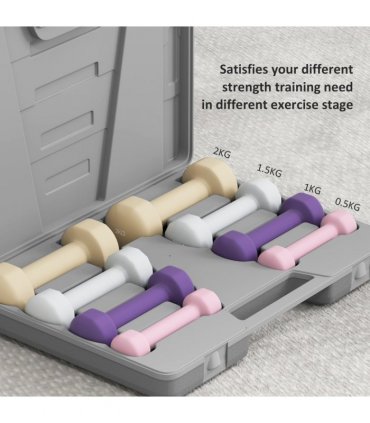 HOMCOM 10kg Dumbbell Weights Set with Carry Case, Pink, Purple, Grey, Brown — Size: 41W x 30D x 8H cm
