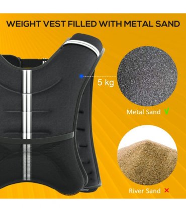 HOMCOM 5KG Weighted Vest with Adjustable Straps, Pocket, Reflective Strips — Colour: Black, Size: 40L x 35W cm
