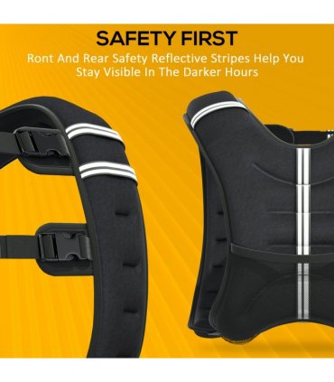 HOMCOM 5KG Weighted Vest with Adjustable Straps, Pocket, Reflective Strips — Colour: Black, Size: 40L x 35W cm