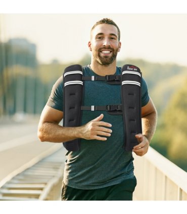 HOMCOM 10KG Weighted Vest with Adjustable Straps, Pocket, Reflective Strips — Colour: Black, Size: 40L x 35W cm