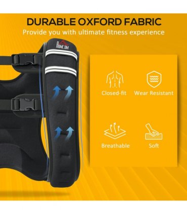 HOMCOM 10KG Weighted Vest with Adjustable Straps, Pocket, Reflective Strips — Colour: Black, Size: 40L x 35W cm