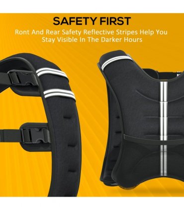 HOMCOM 10KG Weighted Vest with Adjustable Straps, Pocket, Reflective Strips — Colour: Black, Size: 40L x 35W cm