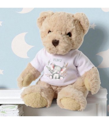 Personalised Happy Elephant Gift Hamper - Teddy & Baby Vest — Colour: White, Size: 31cm — V0671737215