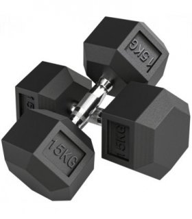 HOMCOM 30KG Rubber Hex Dumbbell Portable Hand Weights for Home Gym — Size: 15.5 x 15.5 x 33.6 cm