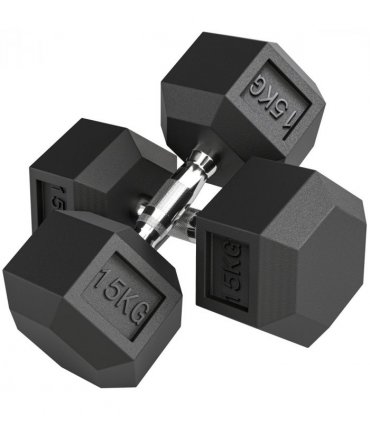 HOMCOM 30KG Rubber Hex Dumbbell Portable Hand Weights for Home Gym — Size: 15.5 x 15.5 x 33.6 cm