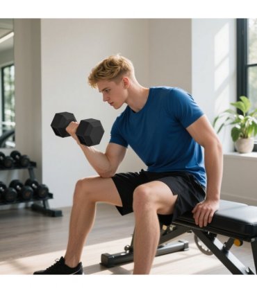HOMCOM 30KG Rubber Hex Dumbbell Portable Hand Weights for Home Gym — Size: 15.5 x 15.5 x 33.6 cm