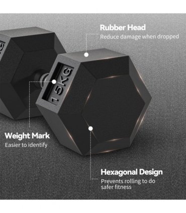 HOMCOM 30KG Rubber Hex Dumbbell Portable Hand Weights for Home Gym — Size: 15.5 x 15.5 x 33.6 cm