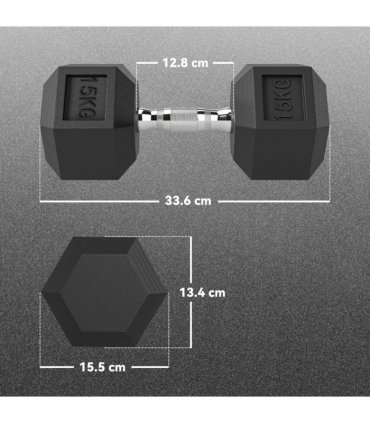 HOMCOM 30KG Rubber Hex Dumbbell Portable Hand Weights for Home Gym — Size: 15.5 x 15.5 x 33.6 cm