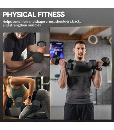 HOMCOM 30KG Rubber Hex Dumbbell Portable Hand Weights for Home Gym — Size: 15.5 x 15.5 x 33.6 cm