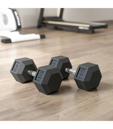 HOMCOM 30KG Rubber Hex Dumbbell Portable Hand Weights for Home Gym — Size: 15.5 x 15.5 x 33.6 cm