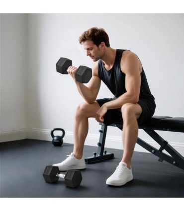 HOMCOM 40KG Rubber Hex Dumbbell Portable Hand Weights Home Gym — Size: 16.6 x 16.6 x 35.6 cm