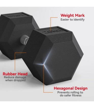 HOMCOM 40KG Rubber Hex Dumbbell Portable Hand Weights Home Gym — Size: 16.6 x 16.6 x 35.6 cm