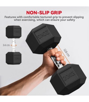 HOMCOM 40KG Rubber Hex Dumbbell Portable Hand Weights Home Gym — Size: 16.6 x 16.6 x 35.6 cm