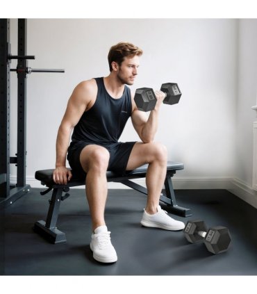 HOMCOM 35KG Rubber Hex Dumbbell Portable Hand Weights Home Gym — Size: 17.5 x 17.5 x 34.6 cm