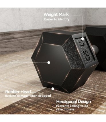 HOMCOM 35KG Rubber Hex Dumbbell Portable Hand Weights Home Gym — Size: 17.5 x 17.5 x 34.6 cm