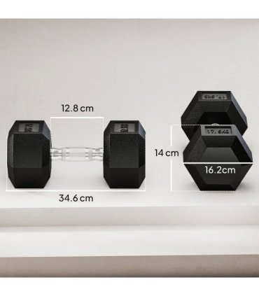 HOMCOM 35KG Rubber Hex Dumbbell Portable Hand Weights Home Gym — Size: 17.5 x 17.5 x 34.6 cm