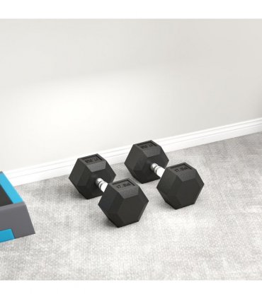HOMCOM 35KG Rubber Hex Dumbbell Portable Hand Weights Home Gym — Size: 17.5 x 17.5 x 34.6 cm