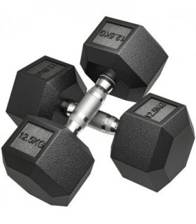 HOMCOM 25KG Rubber Hex Dumbbell Portable Hand Weights for Home Gym — Size: 14.8 x 14.8 x 32.6 cm