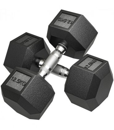 HOMCOM 25KG Rubber Hex Dumbbell Portable Hand Weights for Home Gym — Size: 14.8 x 14.8 x 32.6 cm