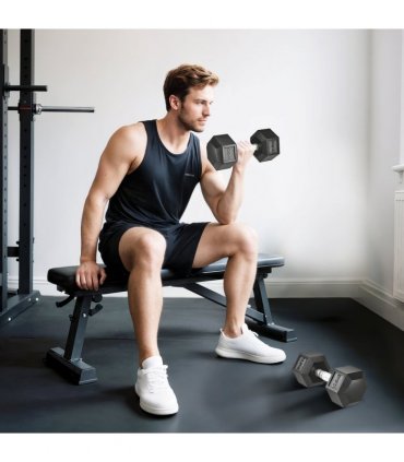 HOMCOM 25KG Rubber Hex Dumbbell Portable Hand Weights for Home Gym — Size: 14.8 x 14.8 x 32.6 cm