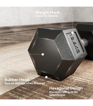 HOMCOM 25KG Rubber Hex Dumbbell Portable Hand Weights for Home Gym — Size: 14.8 x 14.8 x 32.6 cm
