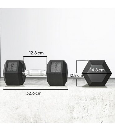 HOMCOM 25KG Rubber Hex Dumbbell Portable Hand Weights for Home Gym — Size: 14.8 x 14.8 x 32.6 cm