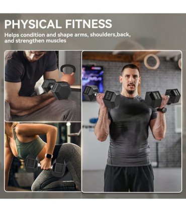 HOMCOM 25KG Rubber Hex Dumbbell Portable Hand Weights for Home Gym — Size: 14.8 x 14.8 x 32.6 cm