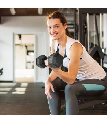 HOMCOM 25KG Rubber Hex Dumbbell Portable Hand Weights for Home Gym — Size: 14.8 x 14.8 x 32.6 cm