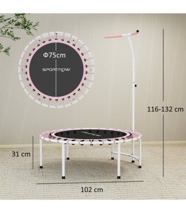 SPORTNOW 40" Fitness Trampoline with 5-Level Adjustable Handle, Pink