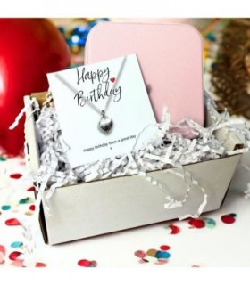 Happy Birthday Necklace & Jewellery Box Gift — Colour: Pink, Size: 100 x 100mm, 50mm Depth