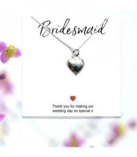 Bridesmaids Heart Necklace & Thank You Gift Card — Colour: Silver Plated, Size: 11.5 x 9 x 4.5mm