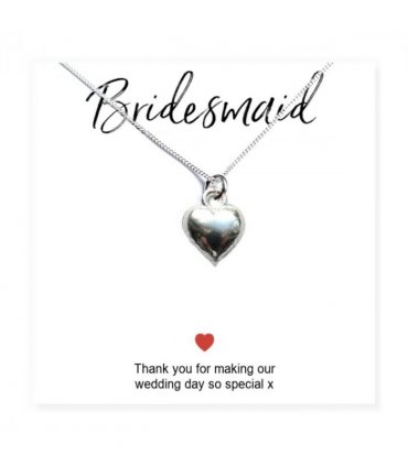 Bridesmaids Heart Necklace & Thank You Gift Card — Colour: Silver Plated, Size: 11.5 x 9 x 4.5mm